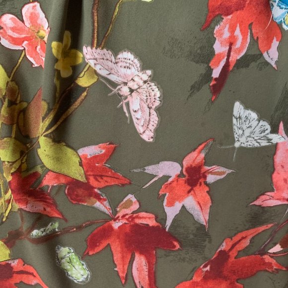 Maeve Off Shoulder Ruffle Tropical Flower Print Olive Green Small Blouse Top EUC - Picture 7 of 12